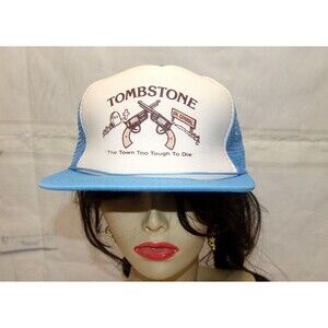 Tombstone Snapback Mesh Back Rope Trucker Hat Blue Old West Ok Corral Vintage